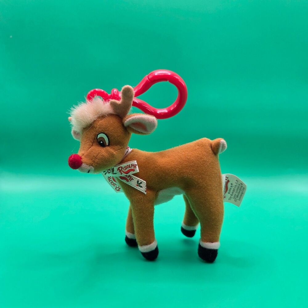 Vintage 1999 Prestige Rudolph Red Nosed Reindeer Plush Clip Keychain 4"